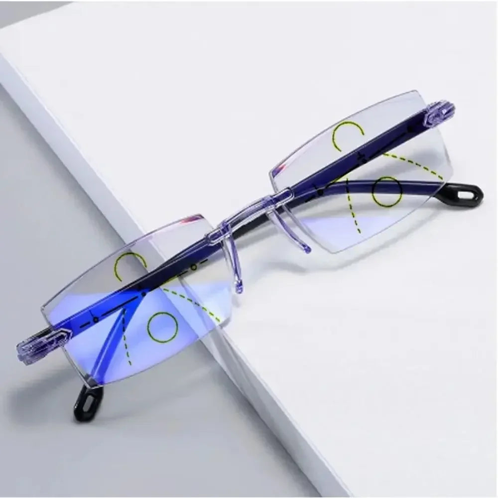 Bifocal Progressive Reading Glasses Diamond-cut Men Blue Light Blocking Multifocal Eyewear Ultralight Rimless Eyeglasses
