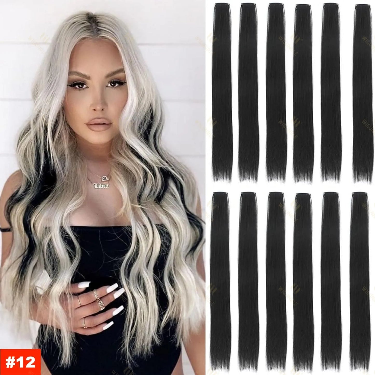 18 Color Clip Style Hair Extensions 22 Inch Color Hair Extensions High Gloss Long Straight Synthetic Wig For Children Women