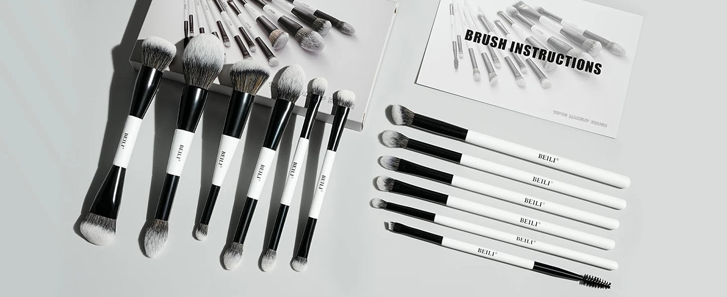 BEILI Dual-ended Makeup Brush Set Professional 12 Pcs Vegan Contour Foundation Powder Eyebrow Bronzer Brushes Cosmetics Kit