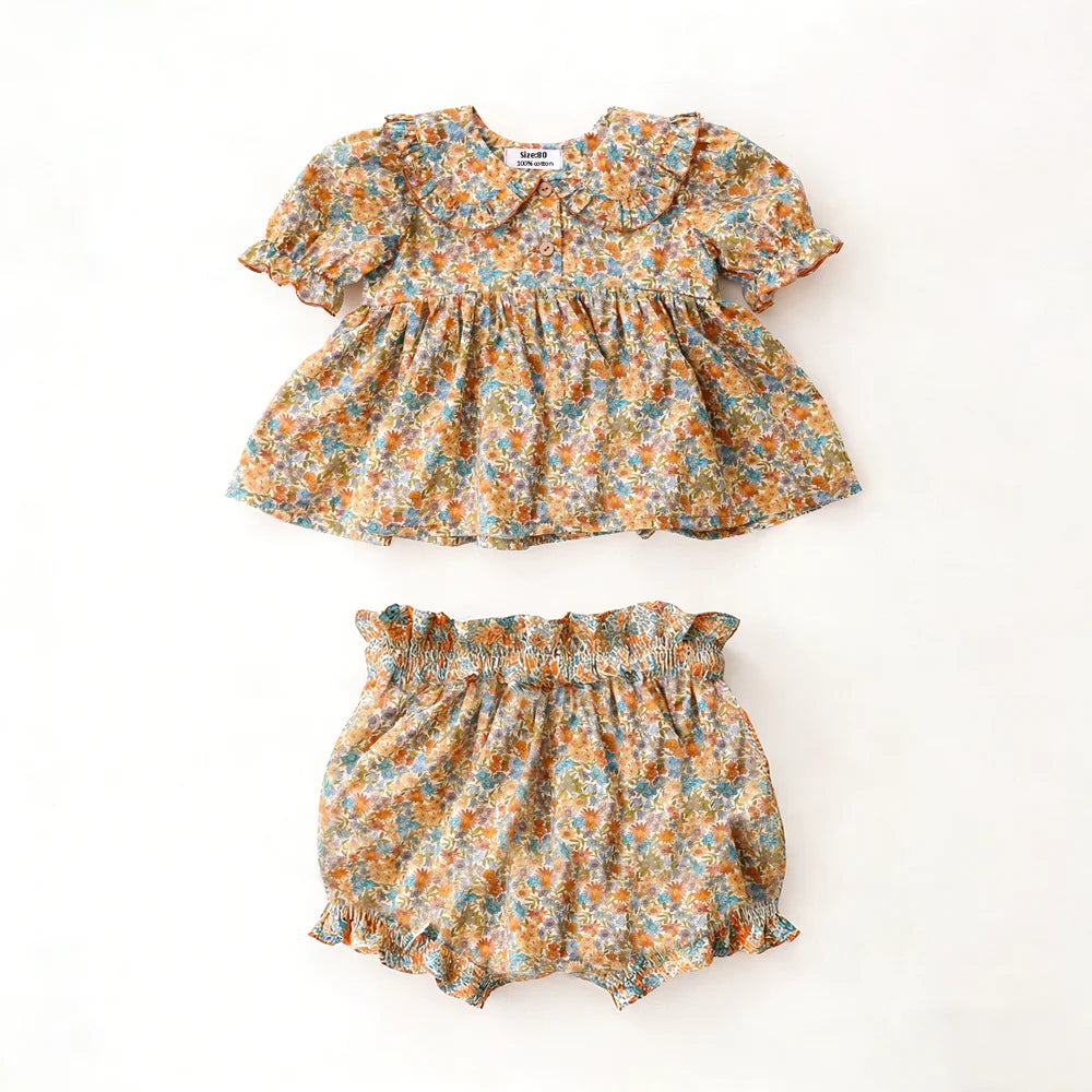 2Pcs Baby Girl Clothing Sets Summer Cotton Infant Baby Girl Outfits Blouse + Bottom Toddler Girl Clothes