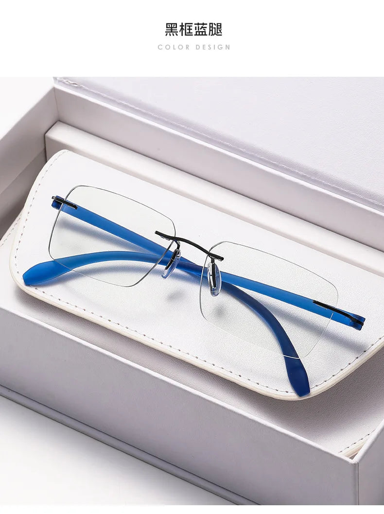 Rimless Photochromic Reading Glasses Auto Color Changing Light Sensitive Presbyopia Glasses Ultralight Frameless Eyeglasses for