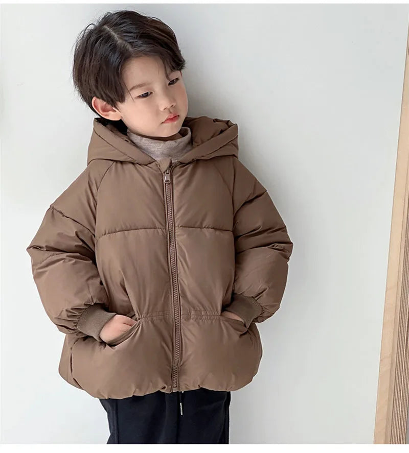 New Baby Warm Jacket Winter Toddler Thickened Outerwear Boys Girls Solid Hooded Coats Children Windproof Overcoat Snowsuit 2-6Y