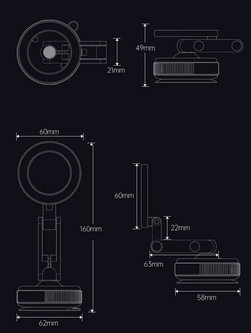 Magnetic Car Phone Holder, Mechanical Vacuum Suction Phone Holder, 360°Rotating Folding Car Navigation Gym Streaming Bracket