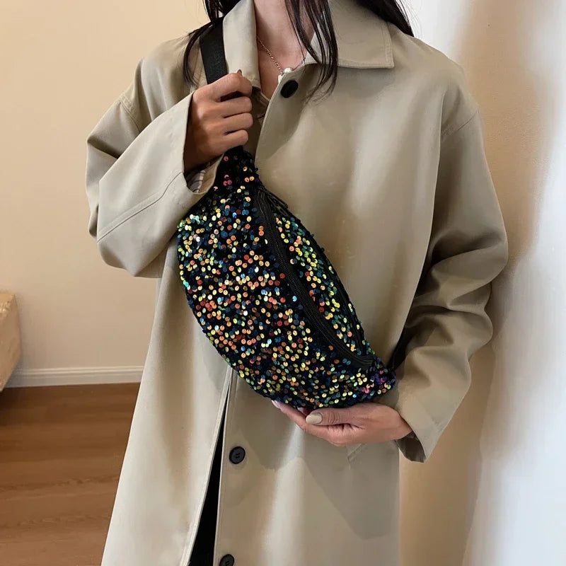 Light Luxury Zipper Fashion Women's Crossbody Bags New Best-selling Sweet Sequin Design Ladies Waist Packs Bolsas Femininas