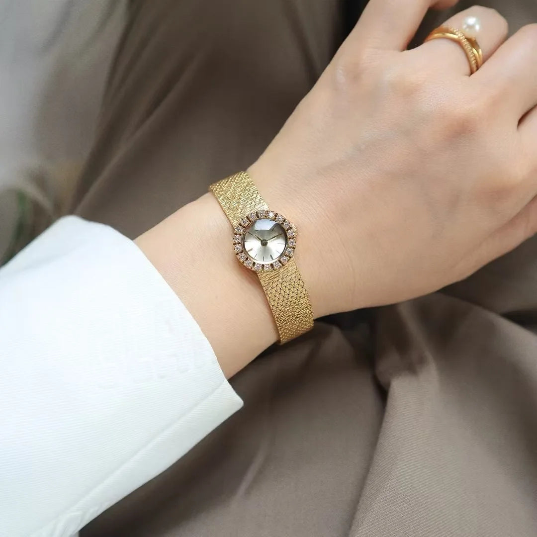 High Quality Brass 18K Gold Plated 2025 Vintage Lucky Small Retro Ladies Watch  Unique Steel Band Quartz High Quality