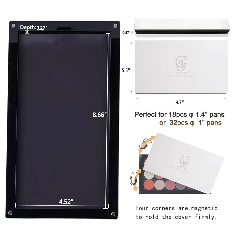empty magnetic makeup palette acrylic storage box for eyeshadow depotting tool case ,stackable layers with mirror large size