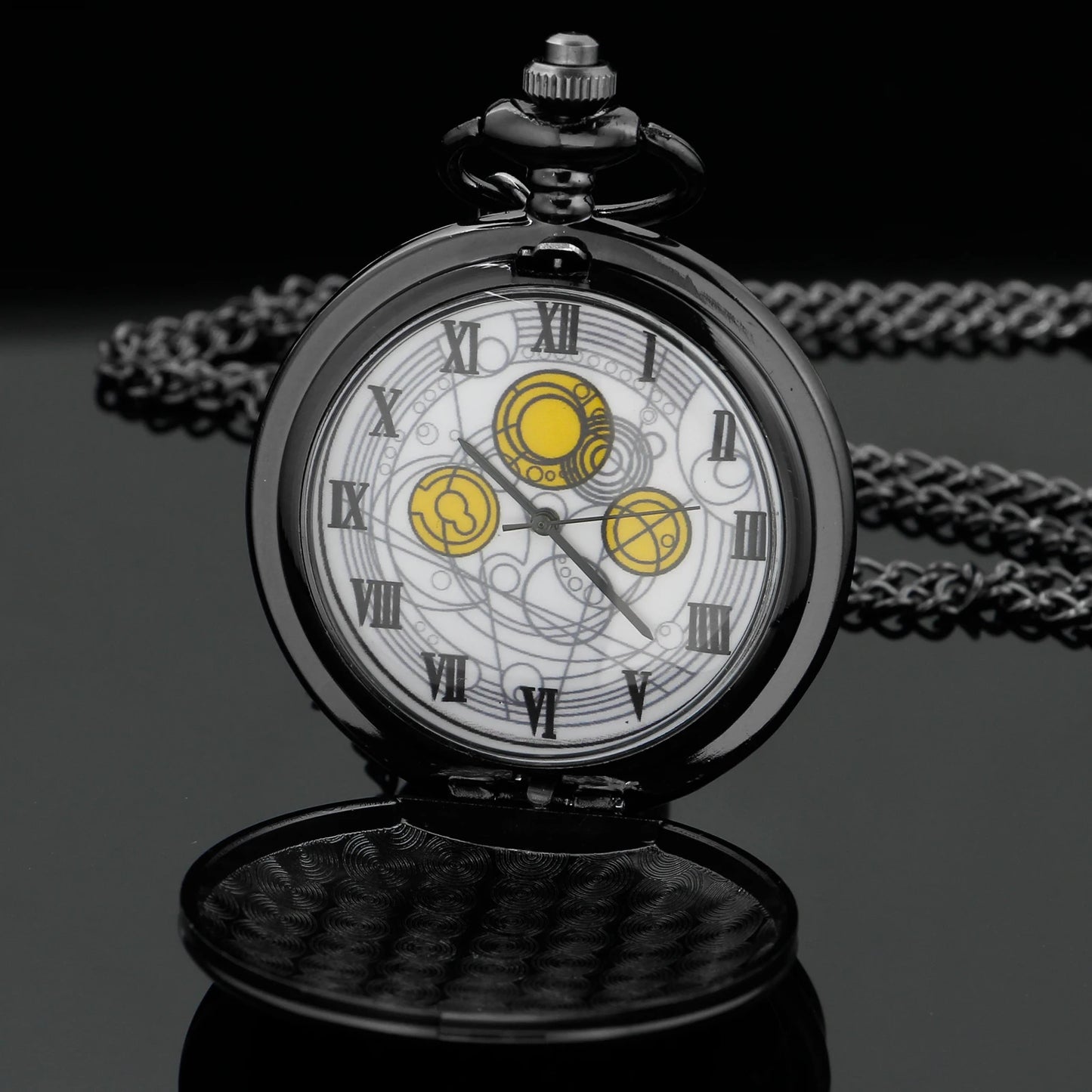 Black Mysterious Gemstone Doctor Strange Quartz Pocket Watch Fashionable Nostalgic Necklace Pendant Gift for Men and Women