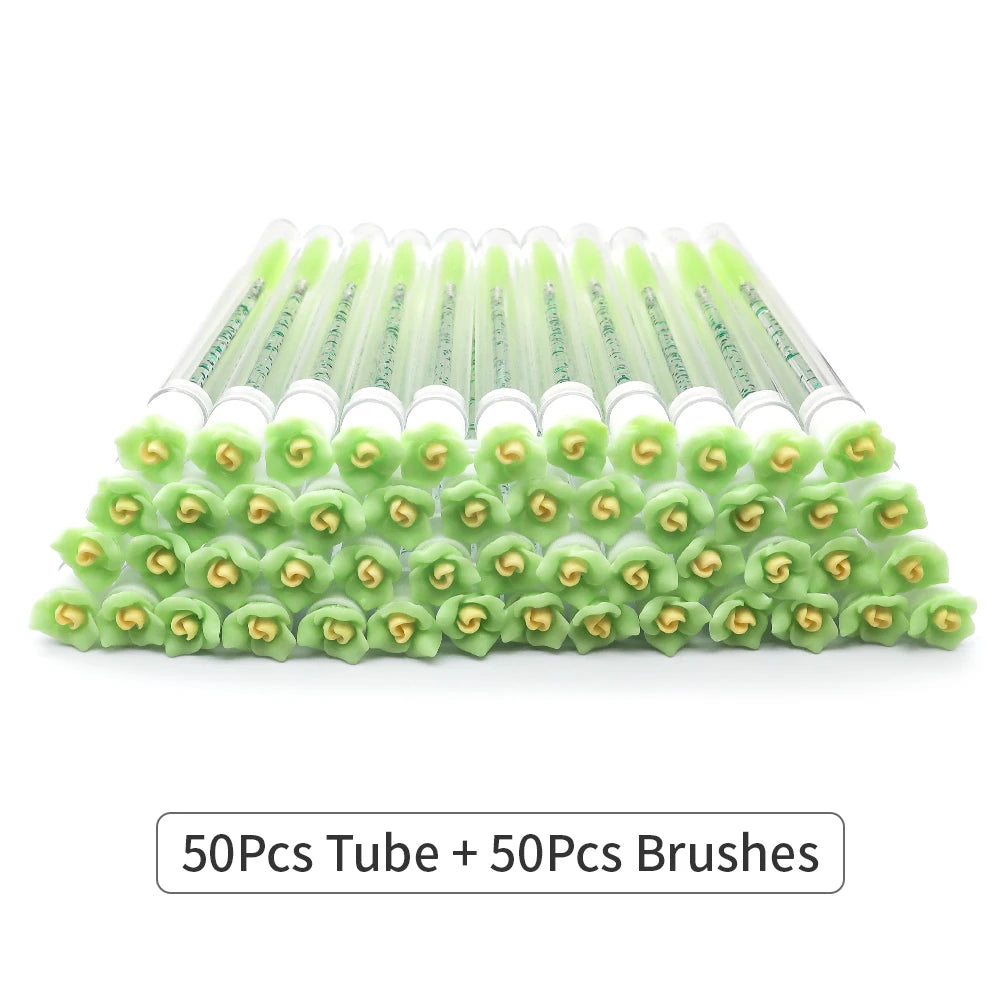 10/50Pcs Flower Eyelash Brush Tube Disposable Mascara Wands Tube Reusable Lash Spoolies Brush Dust-proof Cleaner Storage Tubes