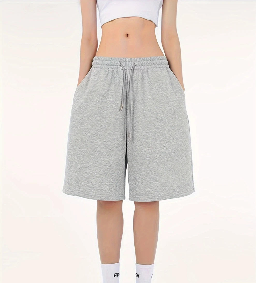 Women's casual athletic shorts with elastic waistband and drawstring lightweight and breathable solid color suitable for gym use