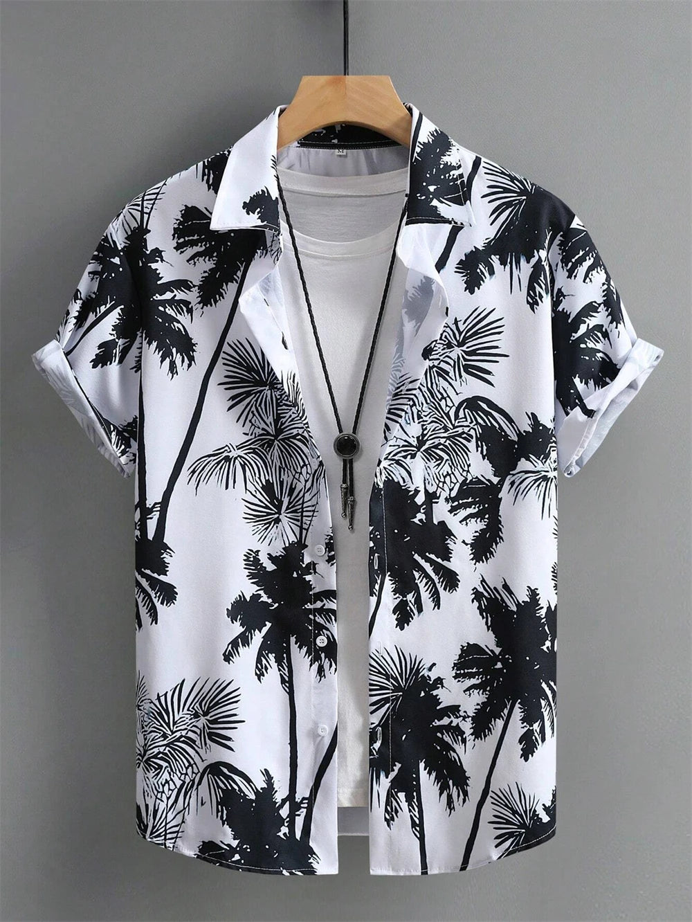 Men's Coconut Tree Graphic Print Short Sleeve Lapel Shirt Tops Men's Casual Button down Shirts Clothing Versatile Shirts