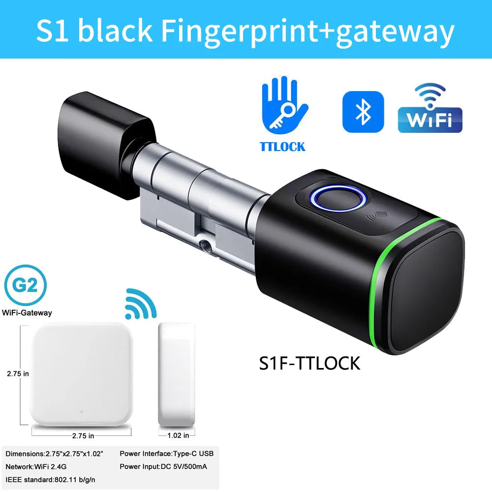 TTLOCK App Electronic Digital Smart Cylinder With Fingerprint or Password Bluetooth 13.56mhz Rfid Card Mechanical Key Euro lock