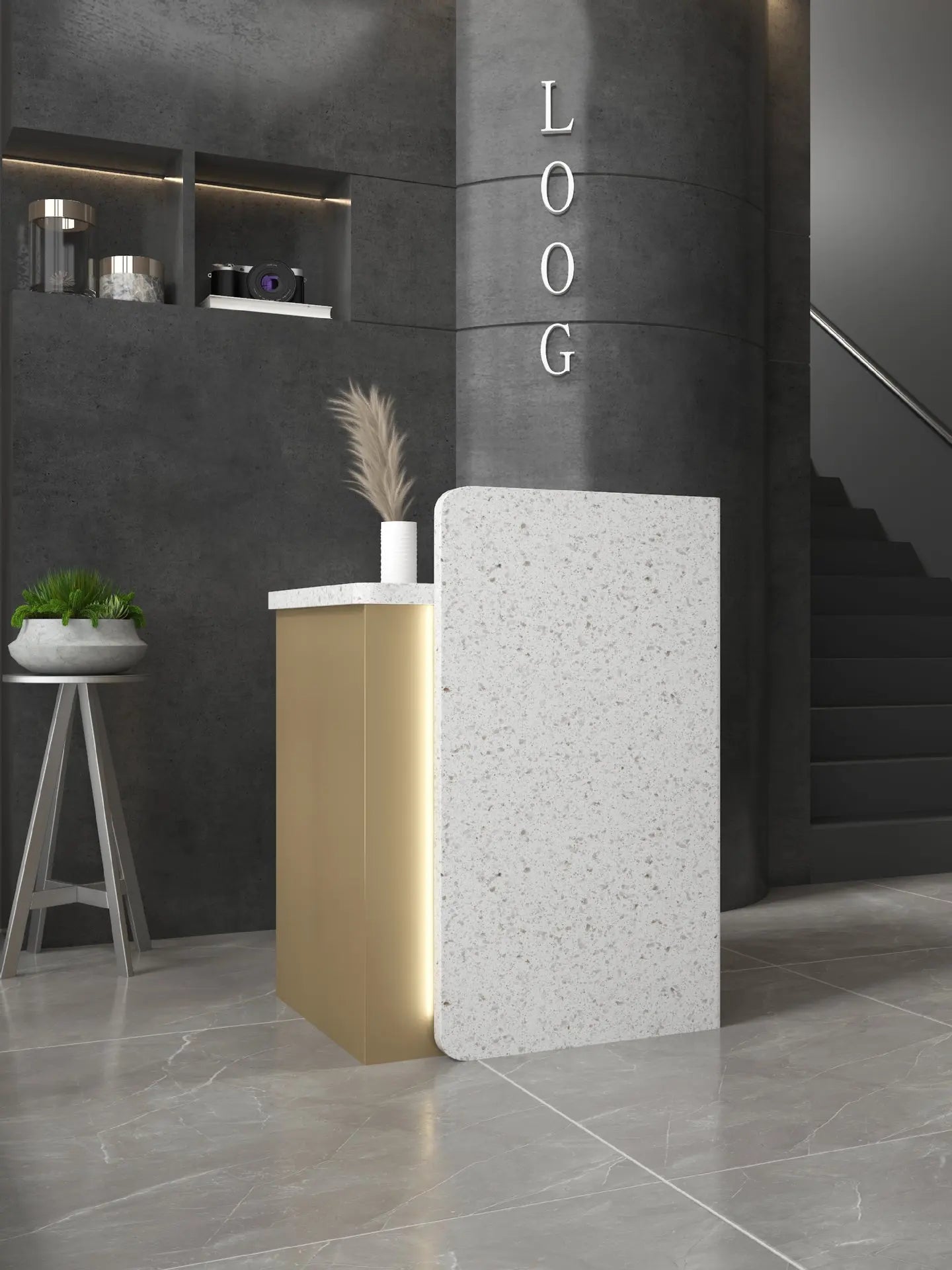 Luxury Front Desk RICE WHITE With Lamp Counter Sport Center Reception Desk Modern Design Beauty Salon Reception Desk