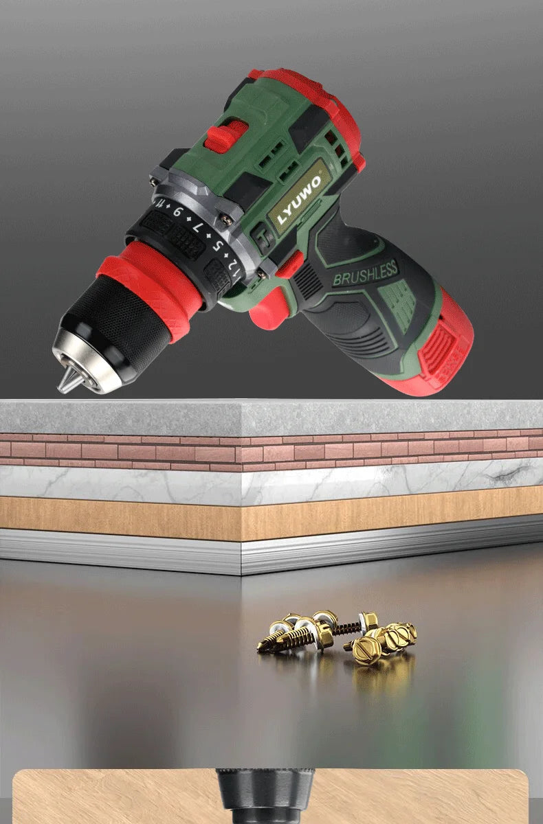 LYUWO Brushless Cordless Electric Screwdriver Kit with Fast-Charging Battery,LED Work Light&Ergonomic Grip(Drill/Driver 2-in-1)