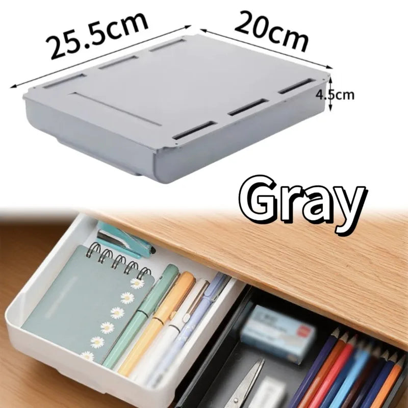 White Self-Adhesive Storage Drawer Box Makeup Pencil Tray Desk Hidden Under Desk Stand Self-adhesive Under-drawer Storage Boxes