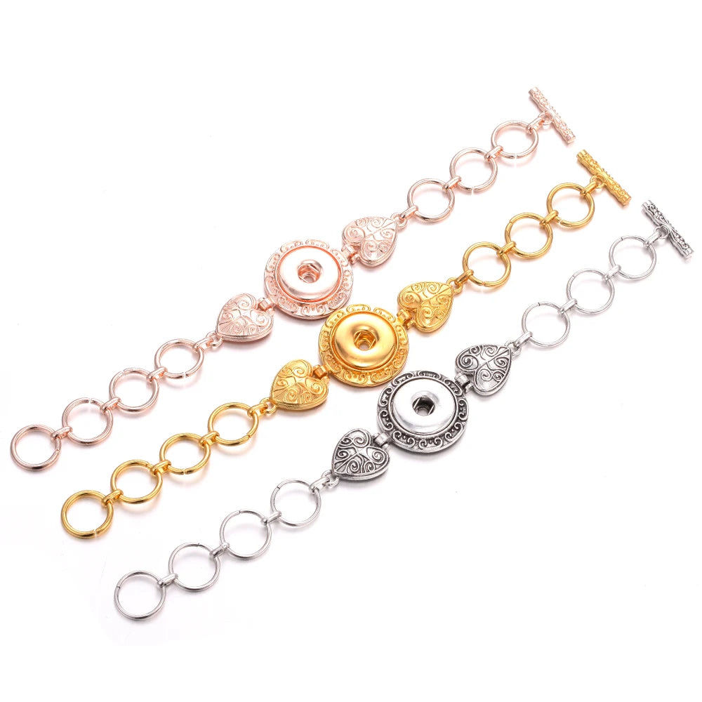 10pcs/lot Wholesale Metal 18mm Snap Button Bracelet Bangles Silver Gold Color Snap Bracelet Fit 20mm 18MM Snap Buttons Jewelry