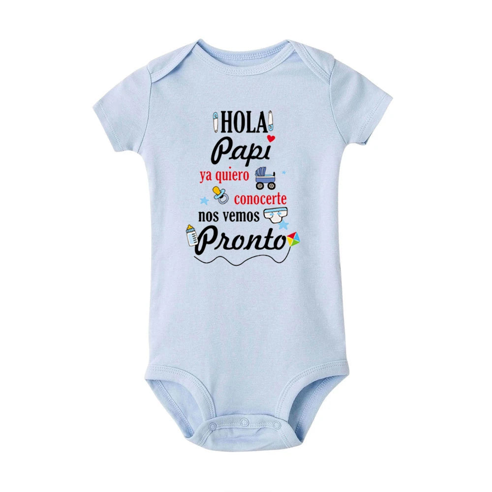 Hello Daddy I Want To Meet You See You Soon Print Baby Bodysuit Pregnancy Announcement Infant Outfit Newborn Short Sleeve Romper