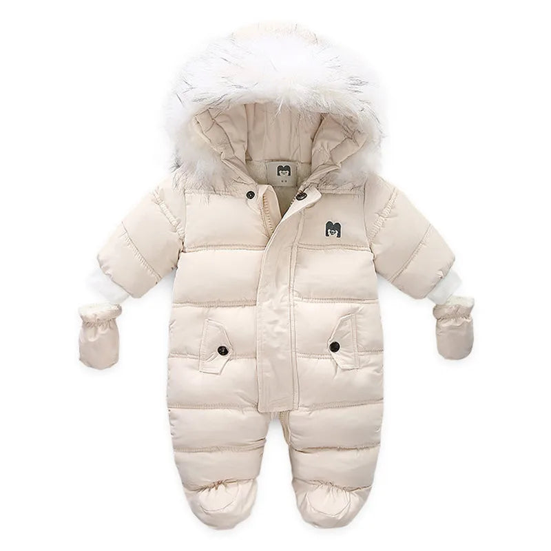 0-24 Months Newborn Baby Jumpsuit Winter Cotton Baby Romper With Gloves Hooded Thicken Boys Snowsuit Girl Clothing Set