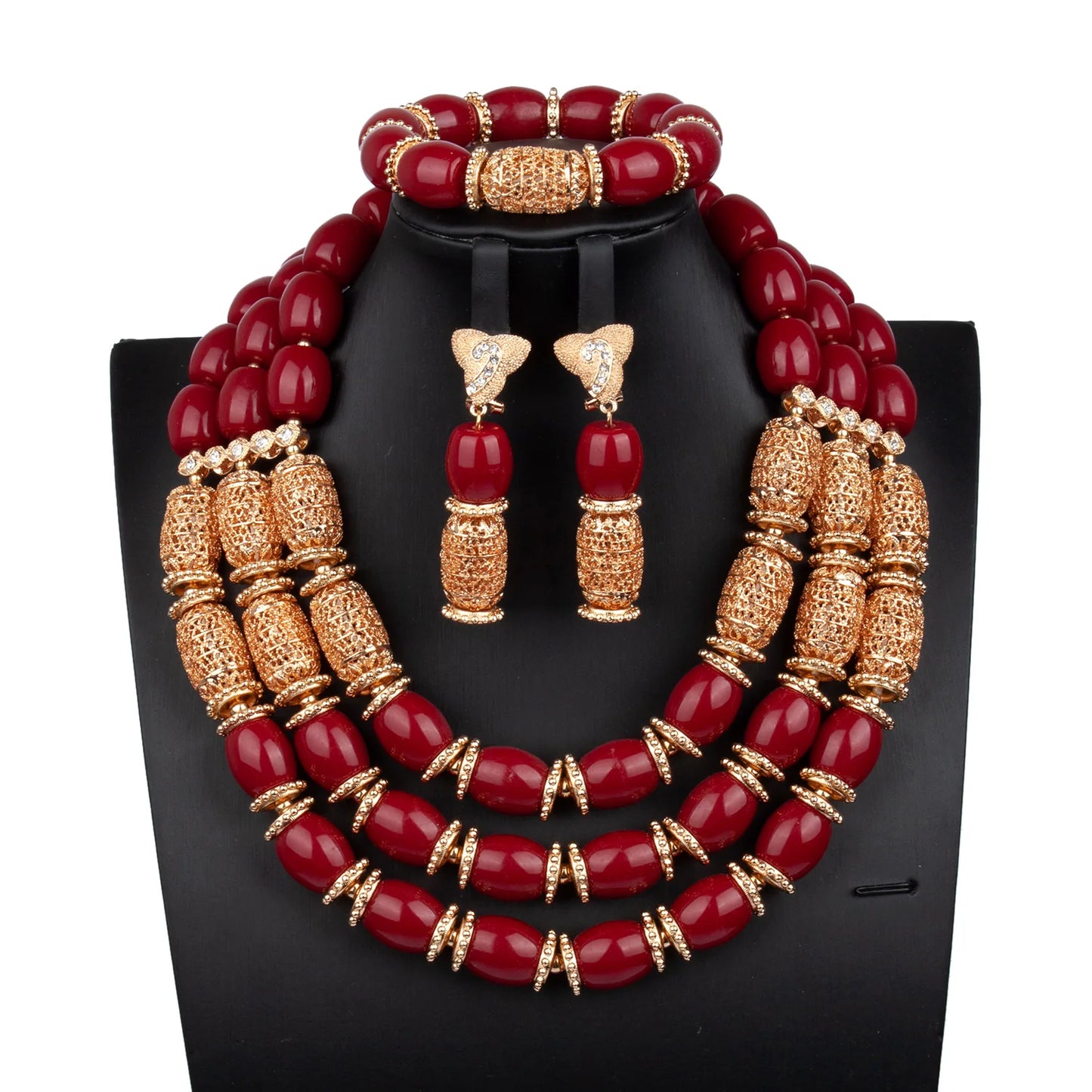32 inches Long Orange Beads African Jewelry Set Women Bridal Party Costume Necklace Jewelry Set