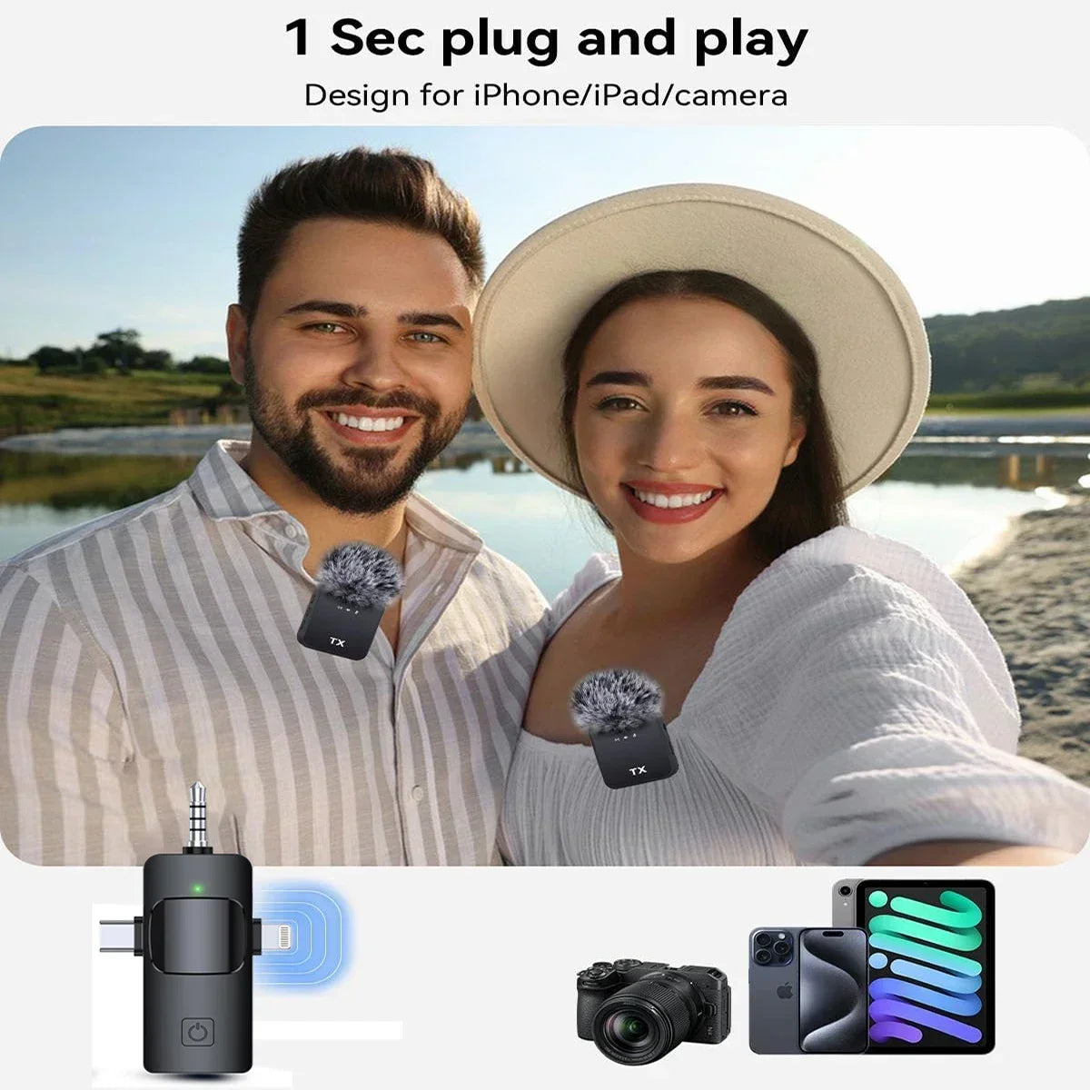 3in1microphone for IOS/Android Wireless Lavalier Microphone Video Recording Noise Reduction Live Streaming Clip-on Microphone