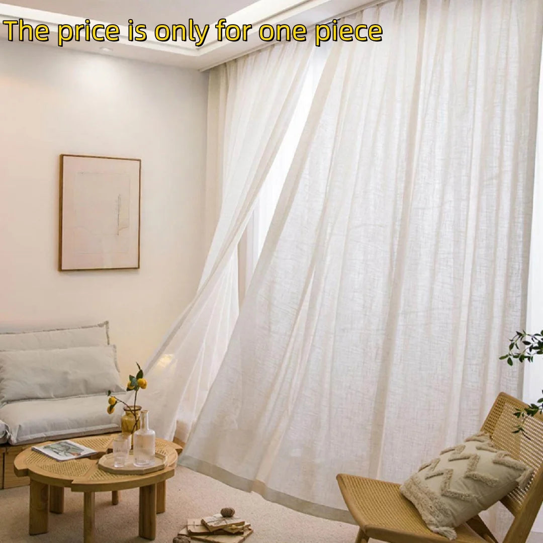 1pc Japanese Cream Color Curtain, Sheer Fabric, Light-Transmitting Privacy, Semi-Sheer Linen, Bedroom Living Room Decor
