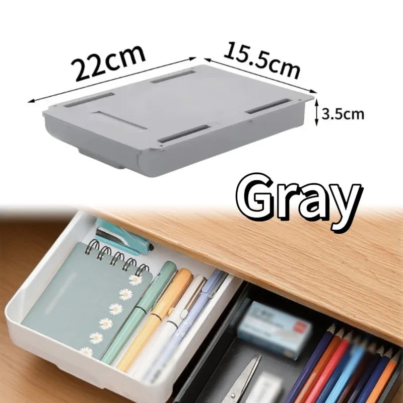 White Self-Adhesive Storage Drawer Box Makeup Pencil Tray Desk Hidden Under Desk Stand Self-adhesive Under-drawer Storage Boxes