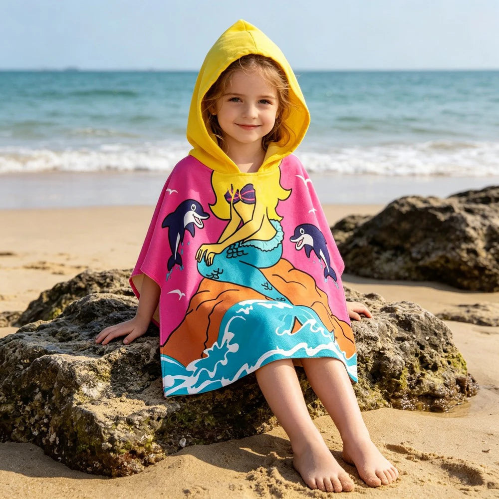 Children Bathing Stuff Kids Hooded Cape Towel Boy Cartoon Bathrobe Baby Swimming Towel Girls Unicorn Beach Towel Wrap Blanket