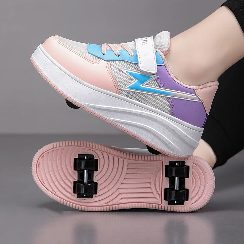 Children's walking shoes Girls 2025 new breathable roller skates boys primary school four wheel roller shoes can walk and slide