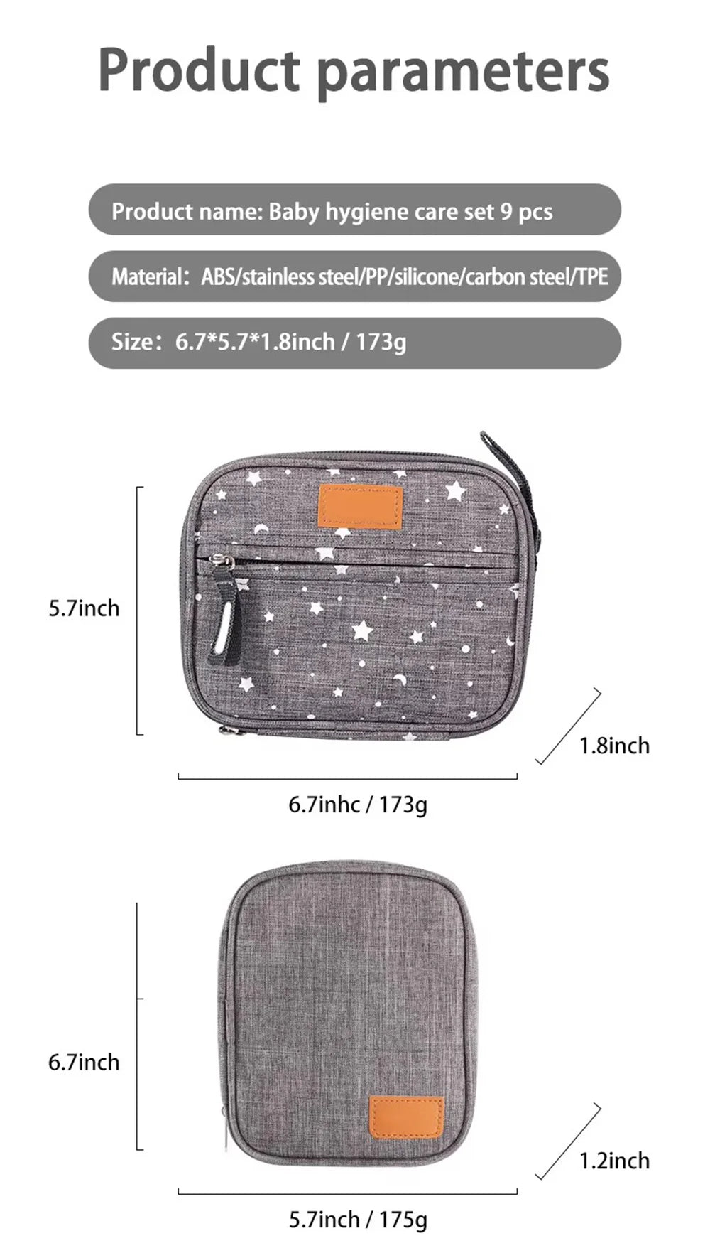 Baby Grooming Kit 9PCS Newborn Care Set with Nail Clipper Hair Brush Comb Thermometer Baby Hygiene Essentials Travel Kit