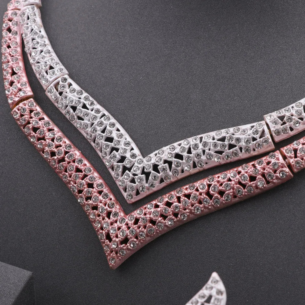 Dubai Gold Color Jewelry Set Fashion Women Necklace Earrings Bracelet And Ring 4PCS Set Jewelry Wedding Party Gift