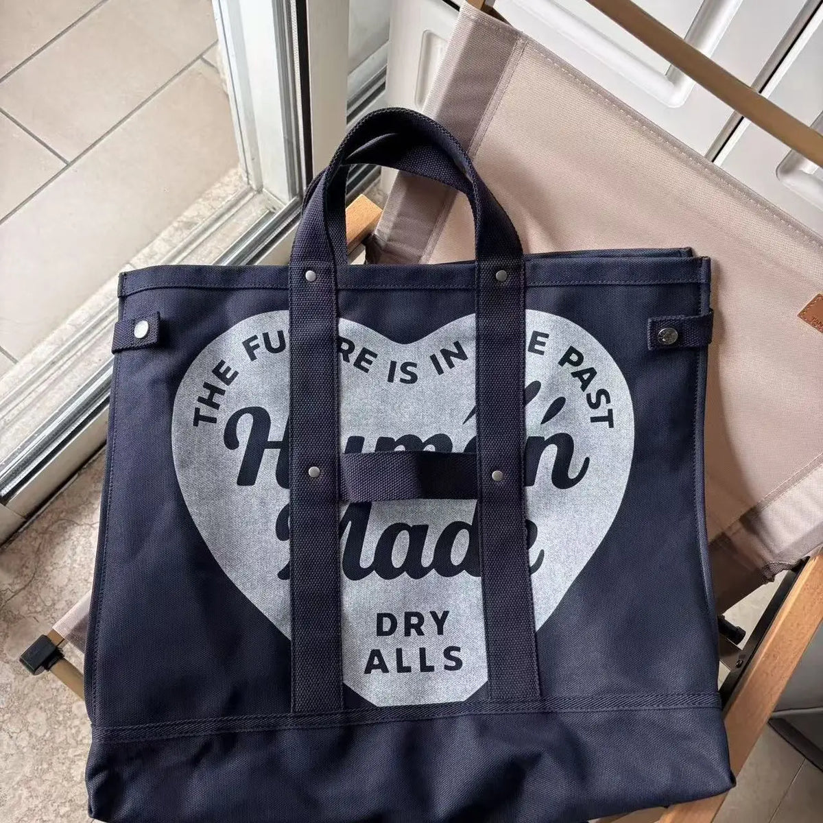 HUMAN MADE Canvas Tote Large Heart Print Heavy Duty Cotton Shoulder Bag Casual