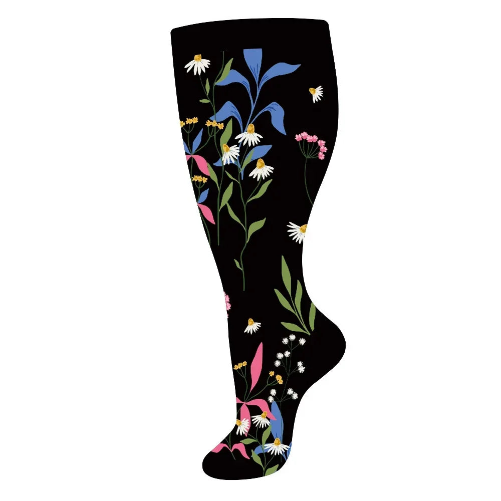 Plus Size Compression Socks for Women Men 20-30 MmHg Wide Calf Extra Large Knee High Flight Sock for Circulation Support 2XL-4XL