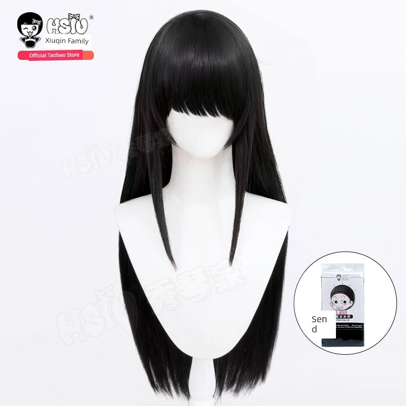 Xiuqin Family Sakamoto Daily Days Big Buddha Cos Wig Black Qi Broken Bangs Long Straight 80cm Clothes