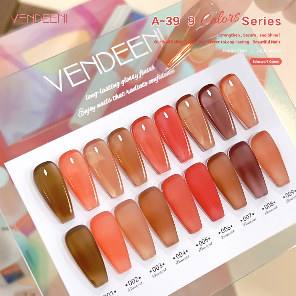 Vendeeni TPO HEMA Free 2025 Hot Sale High Quality 9-Color Nail Gel Polish Set Non-Toxic UV Gel Nail Art Kit for Nail Salon