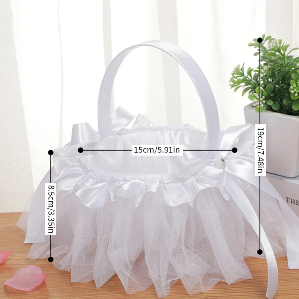 White Flower Girls Basket Simple Wedding Flower Basket  Bride Bridesmaid Hand Held Basket Wedding Ceremony Party Decorations