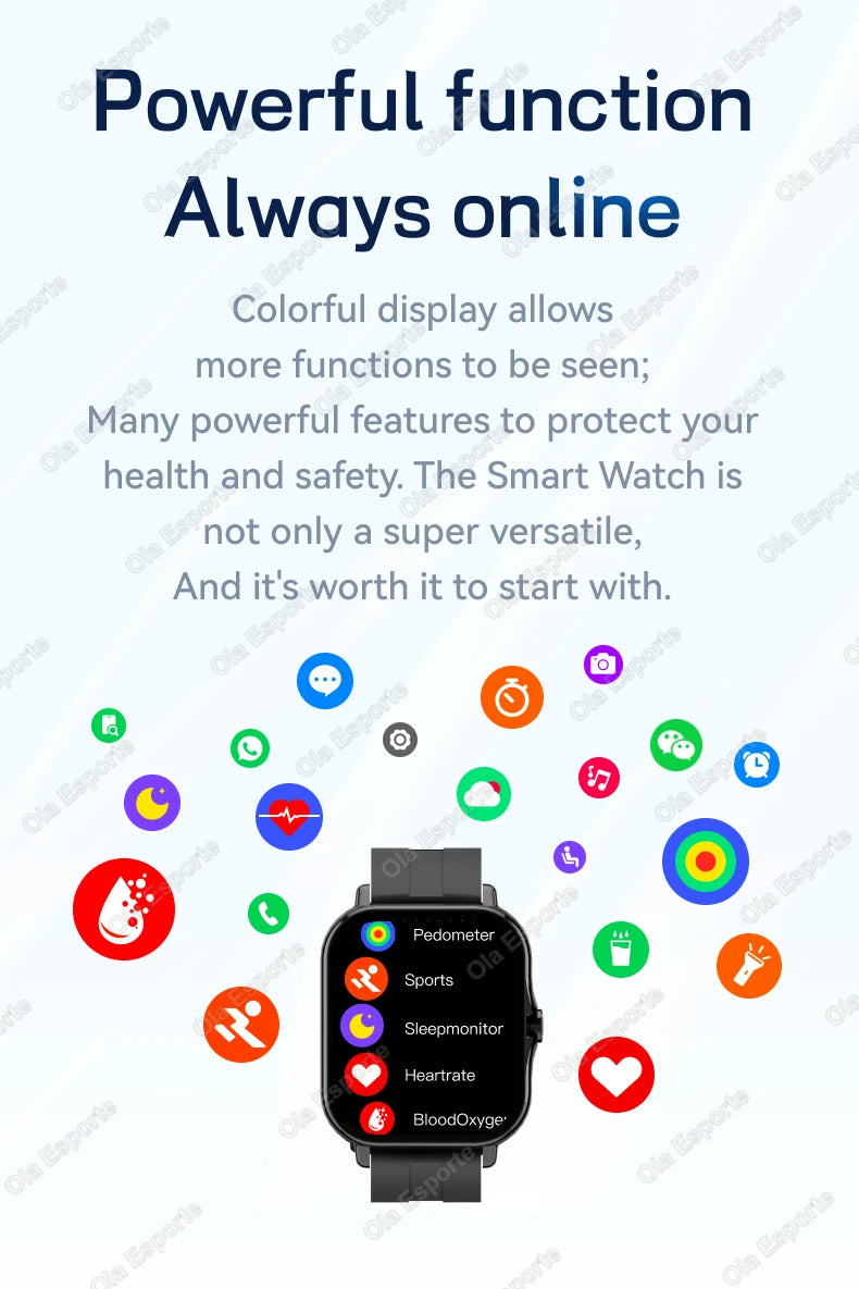 New Multi-sport Smart Watch Heart Rate Monitor Blood Oxygen Tracking BT Calls 240*280 Screen IP67 Waterproof Android iOS Watches