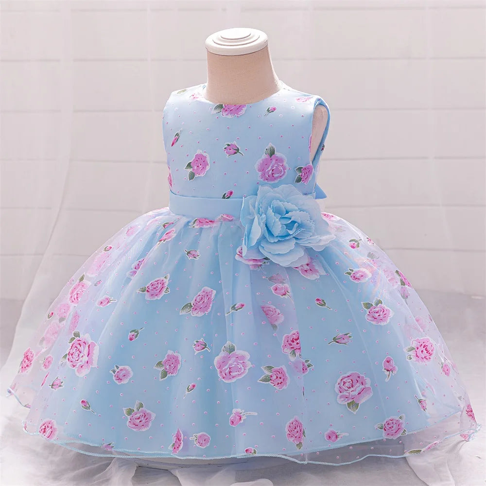 Toddler White Flower Baptism Dress For Baby Girls Newborn First 1st Birthday Party Flower Lace Wedding Dresses Christening Gown