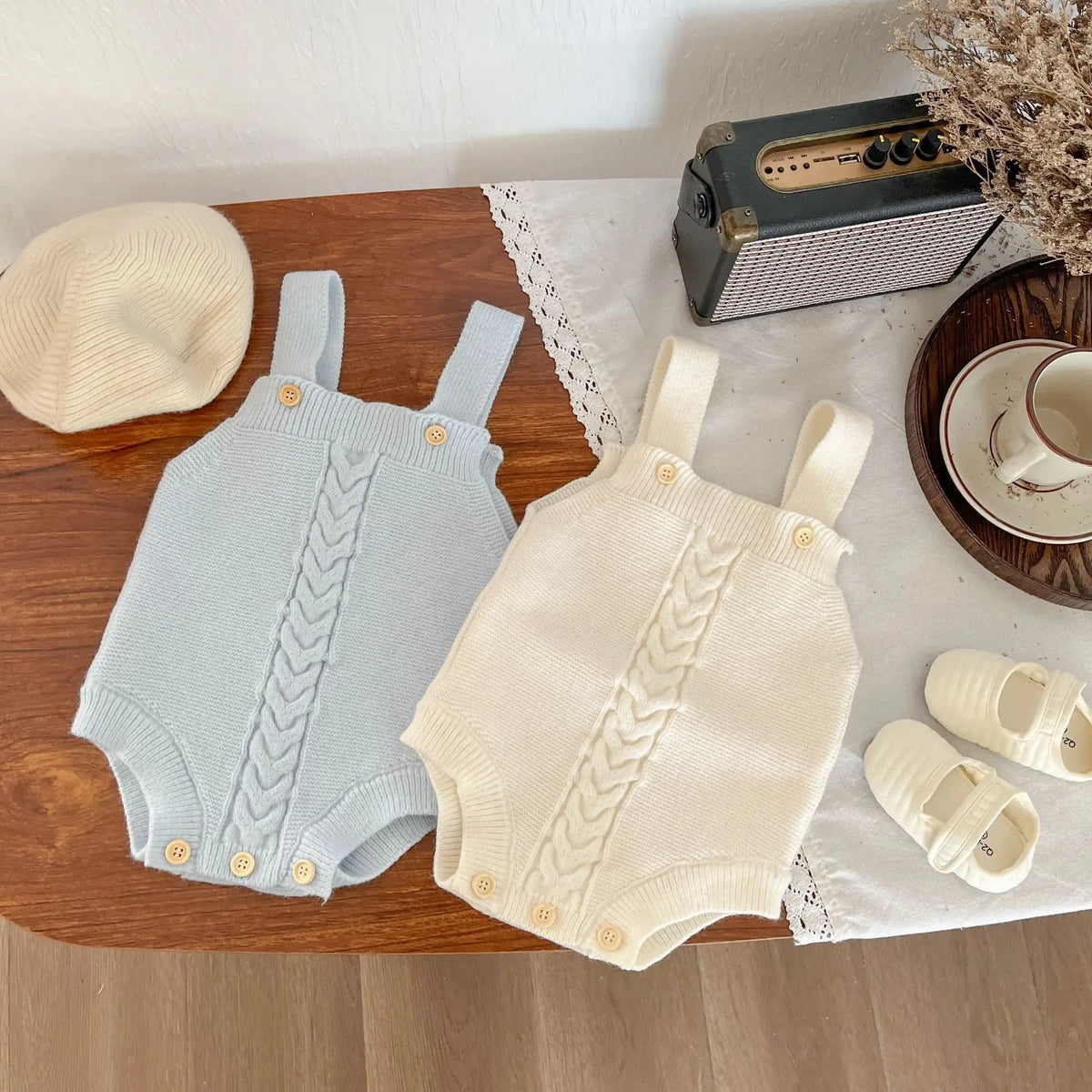 Unisex Baby Girl Clothes Set Spring Autumn Knitted Romper with Cardigan Infant Boy Jumpsuit Outfit Newborn Soft Suspender Suit
