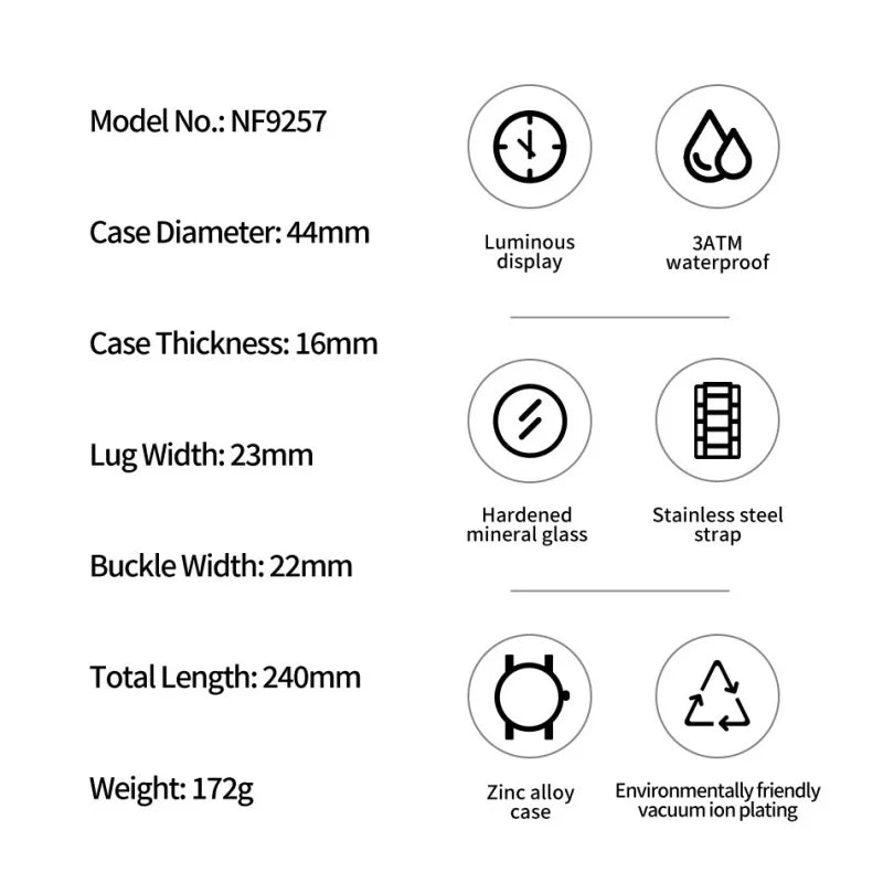 NAVIFORCE Men's Watch 3ATM Waterproof Multifunctional Dual Display with Date Stainless Steel Strap Luxury Business Wristatch