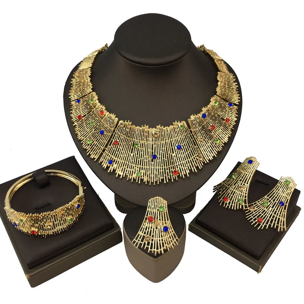 Latest Italian Gold Plated Jewelry Set Woman Large Necklace Dubai Jewelry Wedding Party Jewelry Gift FHK18461