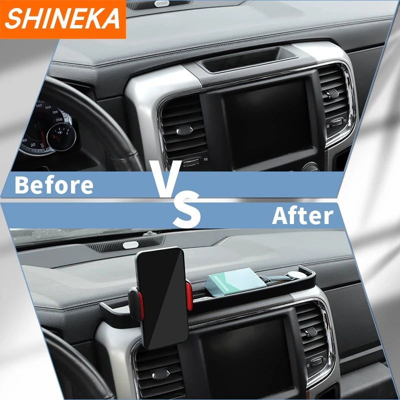 SHINEKA Car Center Console Mobile Phone Holder Storage Box GPS Bracket For Dodge RAM 1500 2012-2017 Interior Accessories