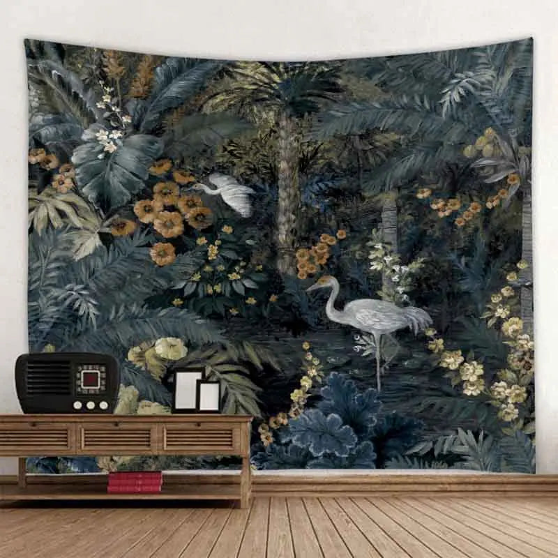 Psychedelic Animals Tapestry Wall Hanging Retro Tropical Plants Background Cloth Boho Hippie Kawaii Home Decor Yoga Mat Sheets