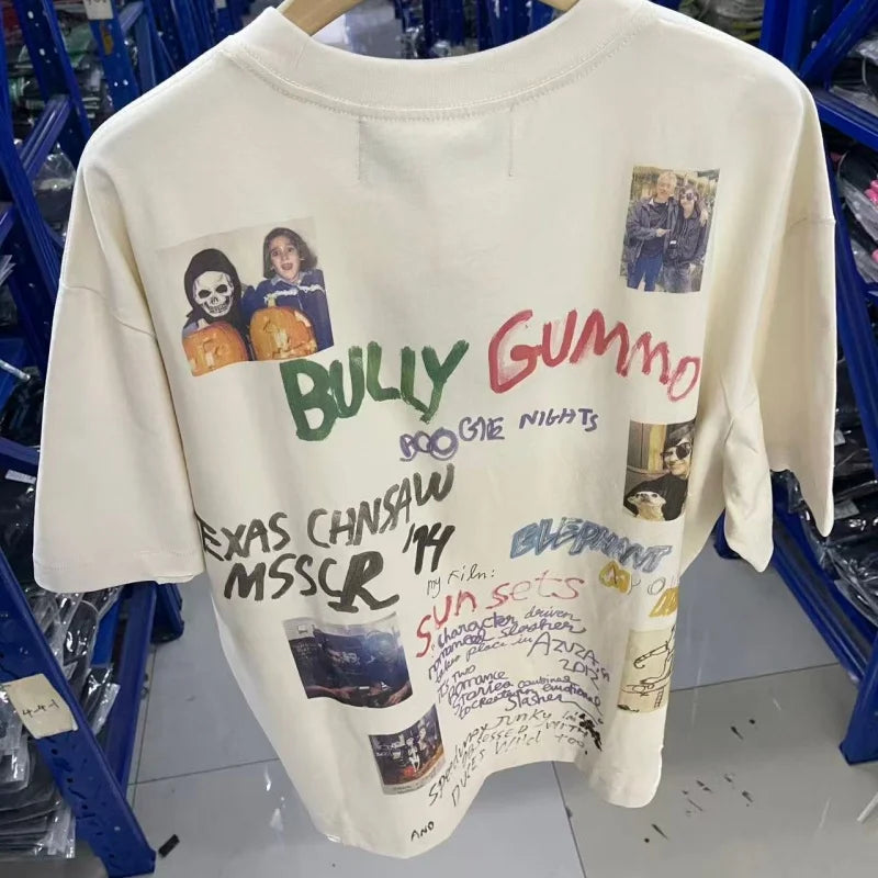 Men's Vintage Movie Print T-Shirt Paly Washed Graffiti Streetwear Loose Fit Cotton Tee