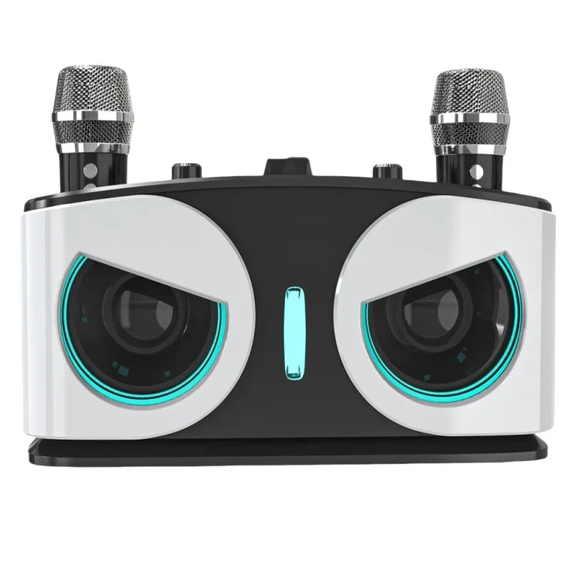 Karaoke Machine with 2 Wireless Microphones, Portable Bluetooth Speaker with Bass/Treble Adjustment, Supports TF Card/USB/AUX