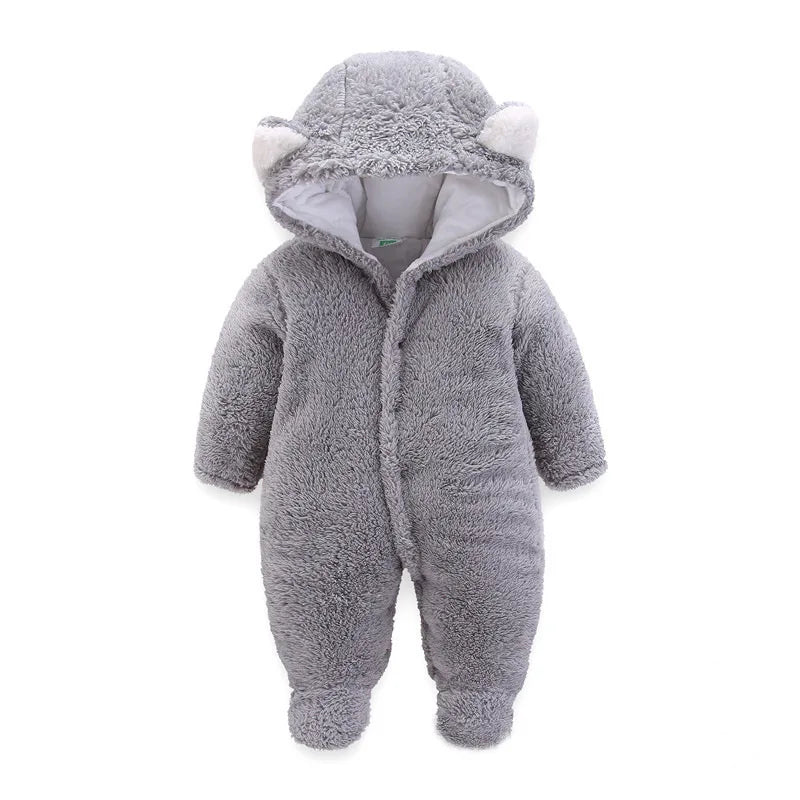 OLEKID 2025 Autumn Winter Newborn Baby Rompers Hooded Thick Warm Baby Girls Jumpsuit Toddler Boys Overalls Infant Fleece Outfit
