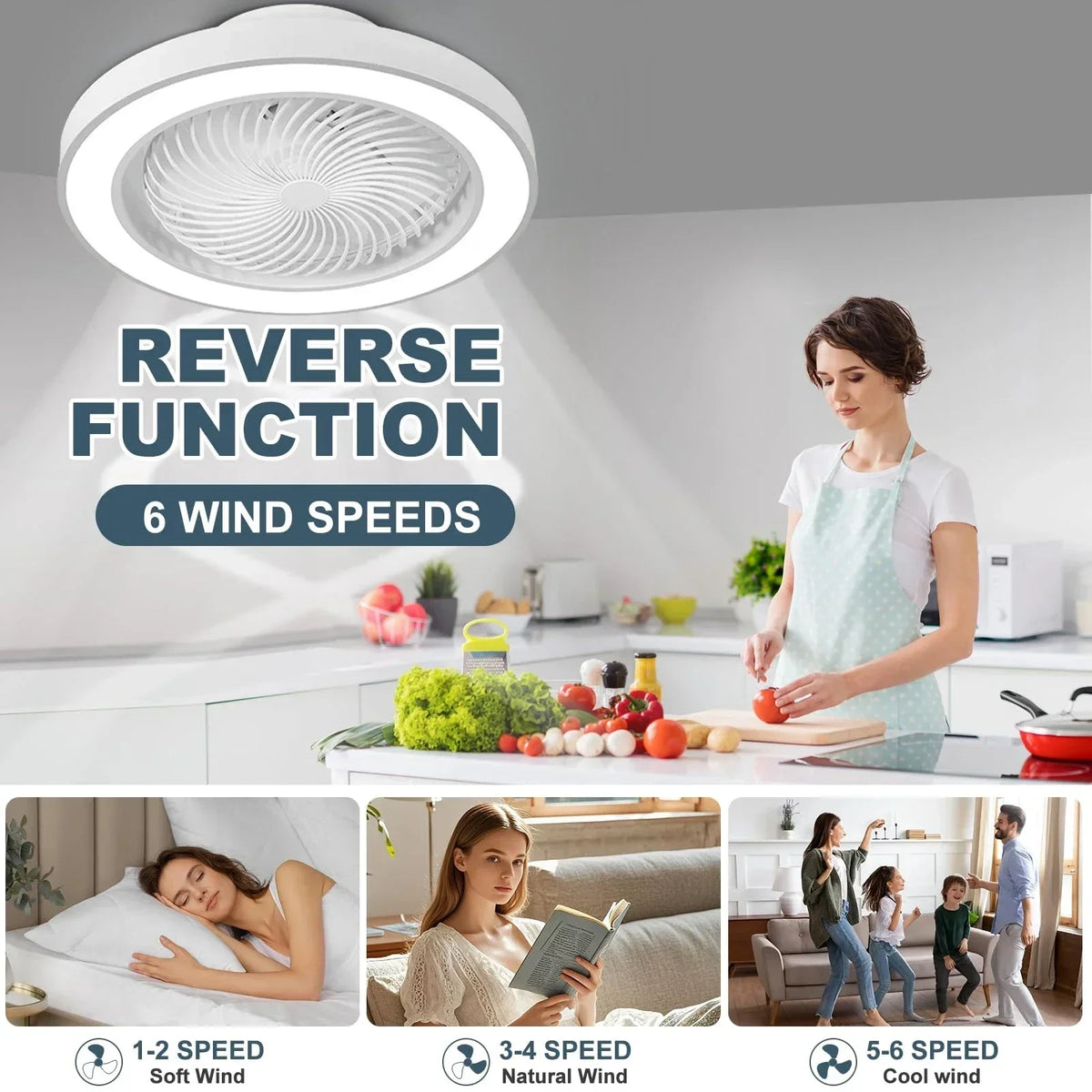 360 Degree Enclosed Circular Fan Light with Remote Control, 3-color Light, Ceiling Light for Living Room, Bedroom, Dining Room