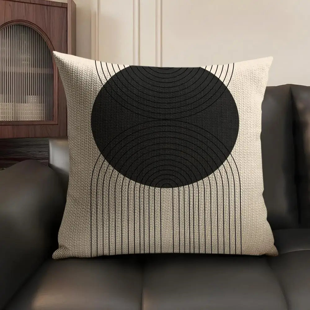 Minimalist Geometric Line Cushion Cover Natural Linen Pillow Case Organic Fabric Double Sided Print Sofa Home Decor Gift
