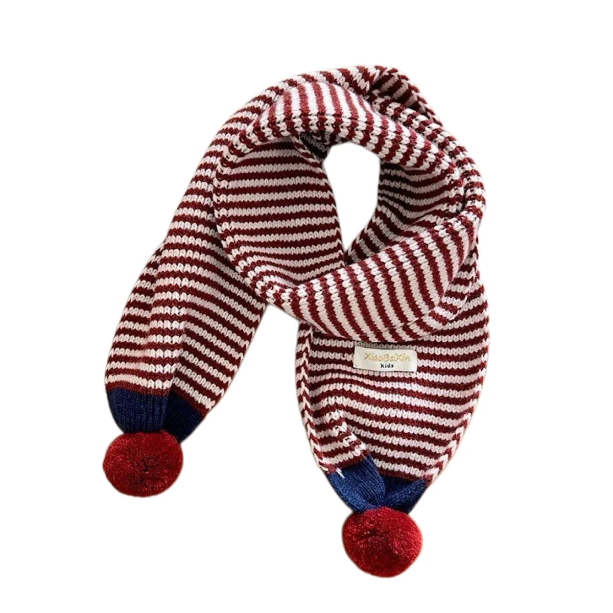 Winter Warm Knitted Kids Scarf Cute Pom Poms Stripe Neck Warmer For Boys Girls Letter Patch Casual Children Scarf