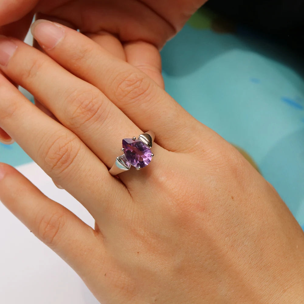 NEW  100% Natural amethyst  rings earrings Simple design jewelry set 925 silver fashion jewelry for women nice gift