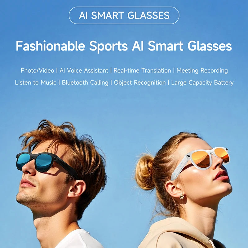New HD AI Smart Glasses Intelligent Camera Shooting Translation Bluetooth Call LED Flashlight Intelligent Recognition Sunglasses