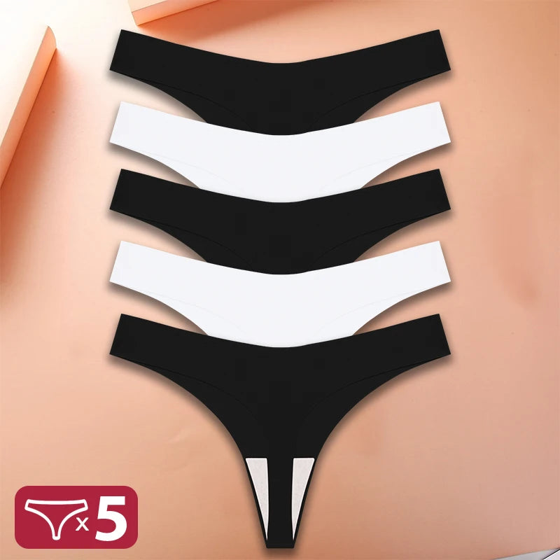 5Pcs/Set Sexy G-String Underwear Female T-back Intimates Lingerie Seamless Low Waist Underpants 10 Color Lady Bikini Panty XS-XL